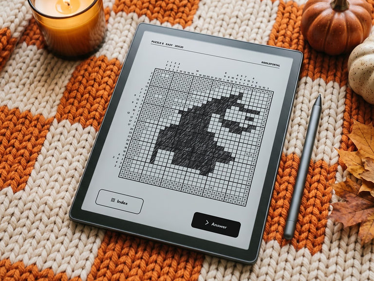 A Halloween nonogram on an e-ink tablet